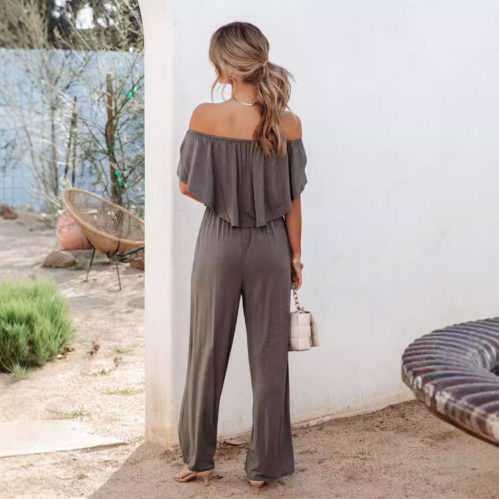 Dame Off-Shoulder Jumpsuit med bred ben og elastisk talje Stilla