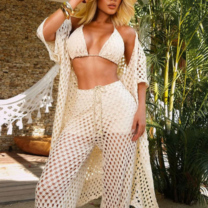 Dame Luftigt Hæklet Badetøj med afslappet Kimono Overtræk Stilla