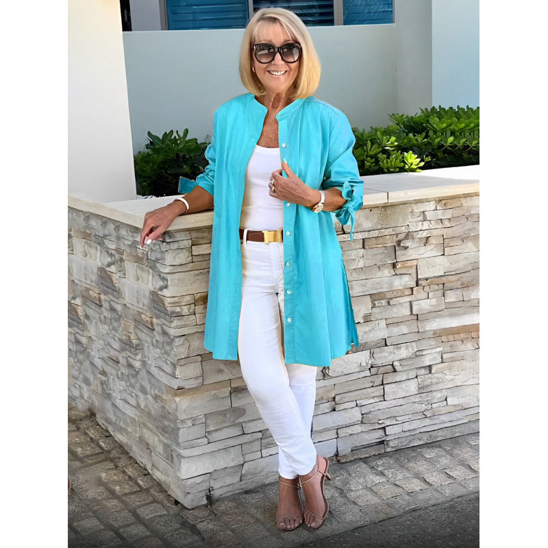 Dame afslappet lang jakke med opretstående krave og praktiske lommer Stilla