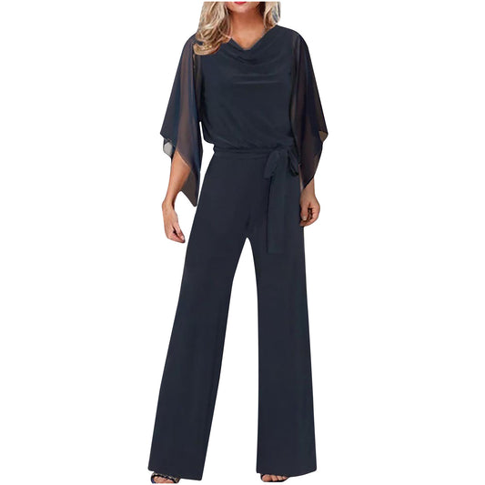 Dame Elegant Jumpsuit med flydende overdel og bred ben Stilla