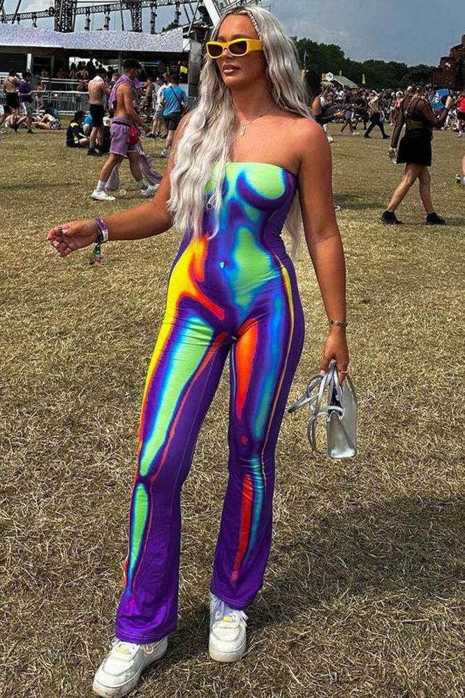 Stilla | Multi-farvet trykt slim fit butt lift jumpsuit