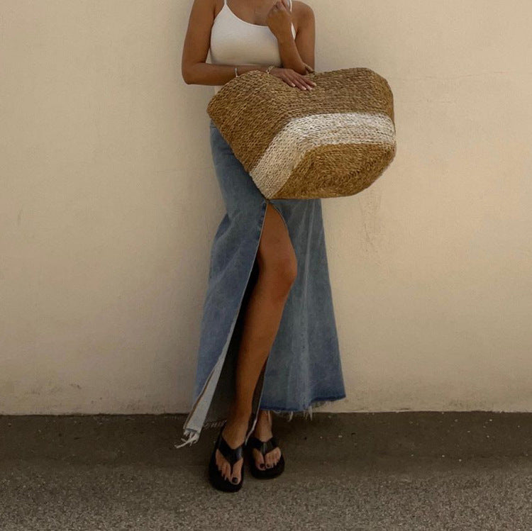 Dame Denim Maxi-nederdel med slidser og høj talje Stilla