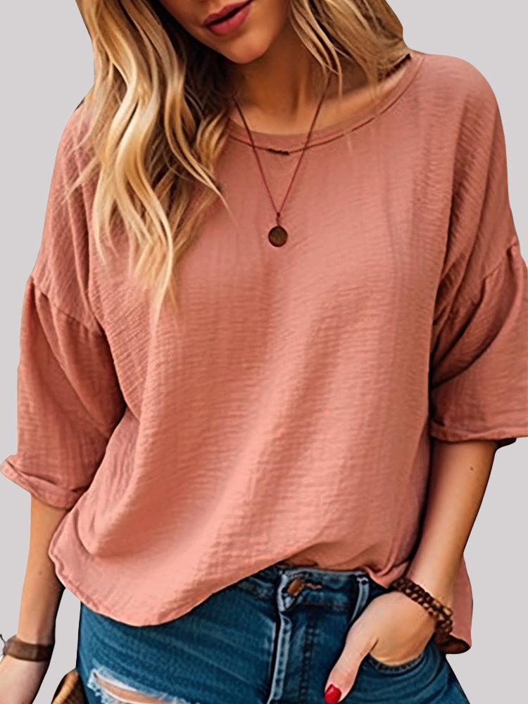 Dame afslappet longsleeve overdel med minimalistisk struktur og løs pasform Stilla