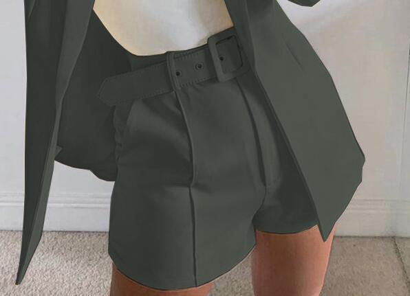 Dame afslappet blazer-shorts-sæt med taljebælte Stilla