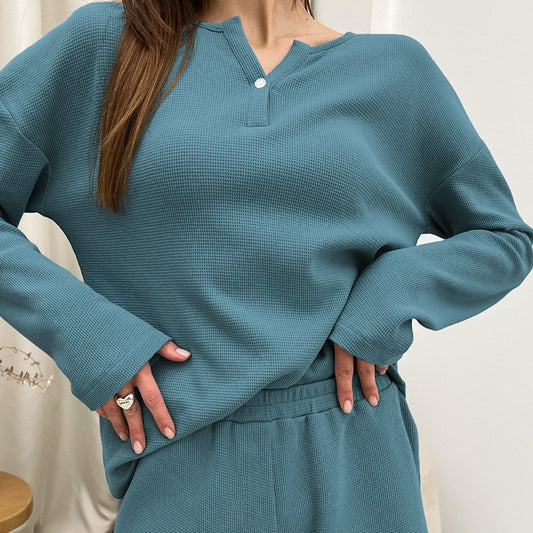 Dame afslappende fritids sæt med strukturstof og lange ærmer Stilla