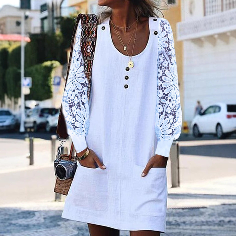 Dame afslappet kjole med spidsærmer Stilla