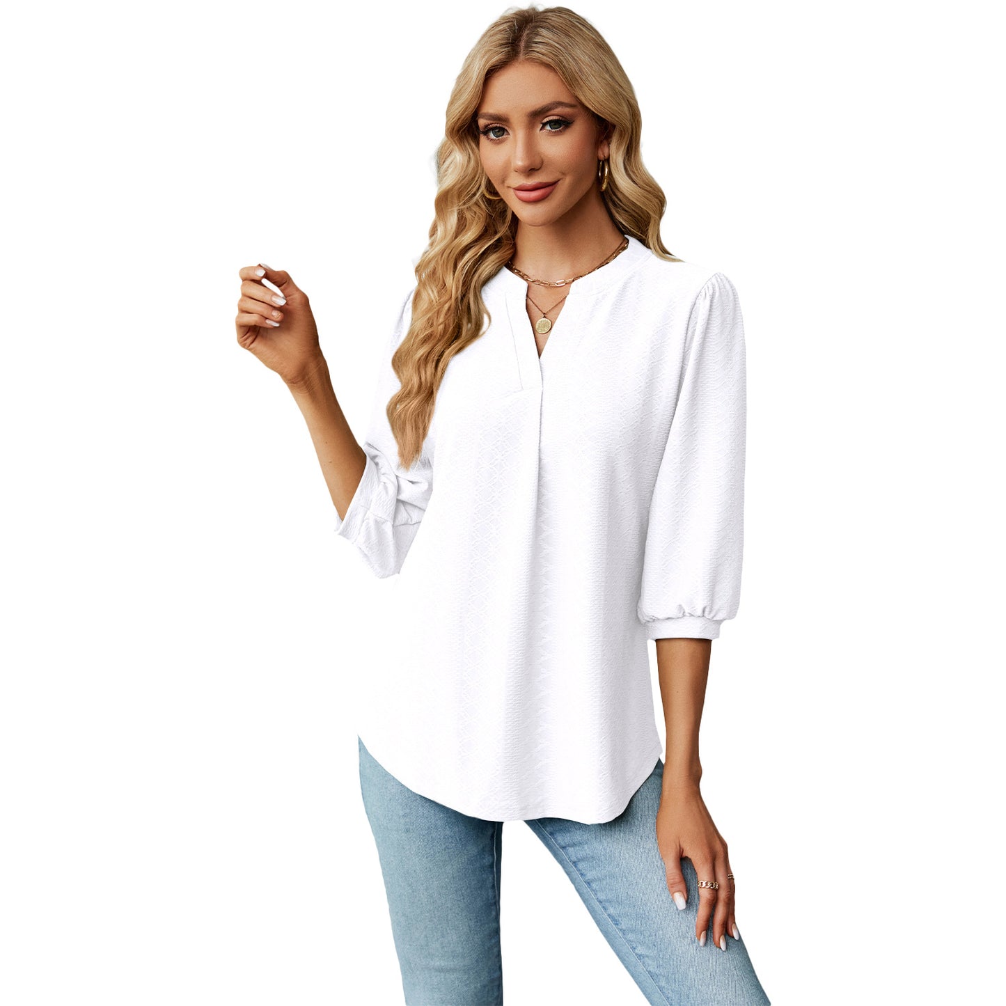 Dame elegant bluse med elegante pufærmer Stilla