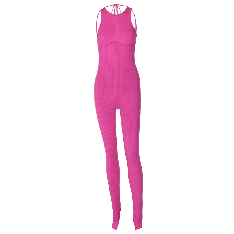 Dame figurtilpasset Jumpsuit med elegant ribdesign og justerbar rygudskæring Stilla