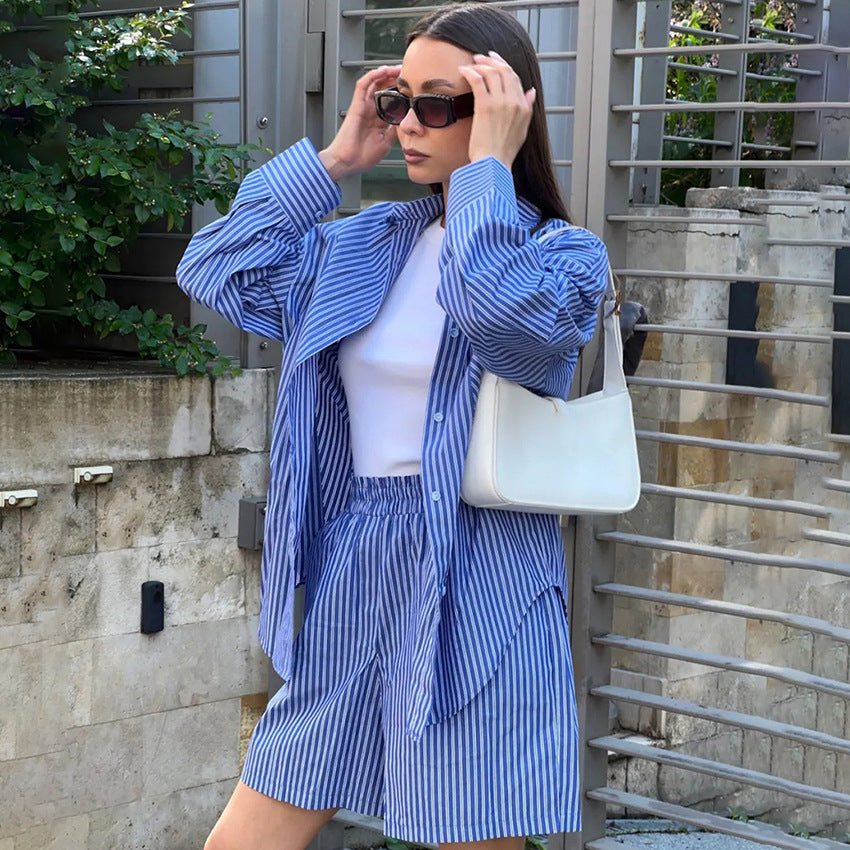 Dame afslappet oversized bluse i stribet design Stilla