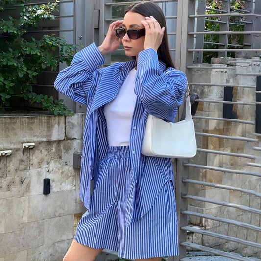 Dame afslappet oversized bluse i stribet design Stilla