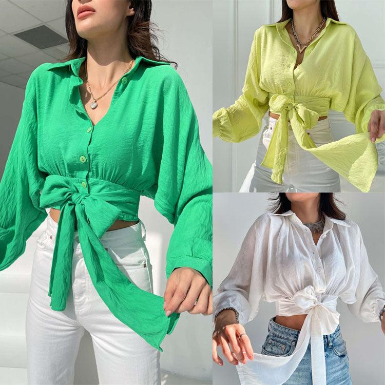 Dame Elegant Knytbluse med lange ærmer og raffineret taljebinding Stilla