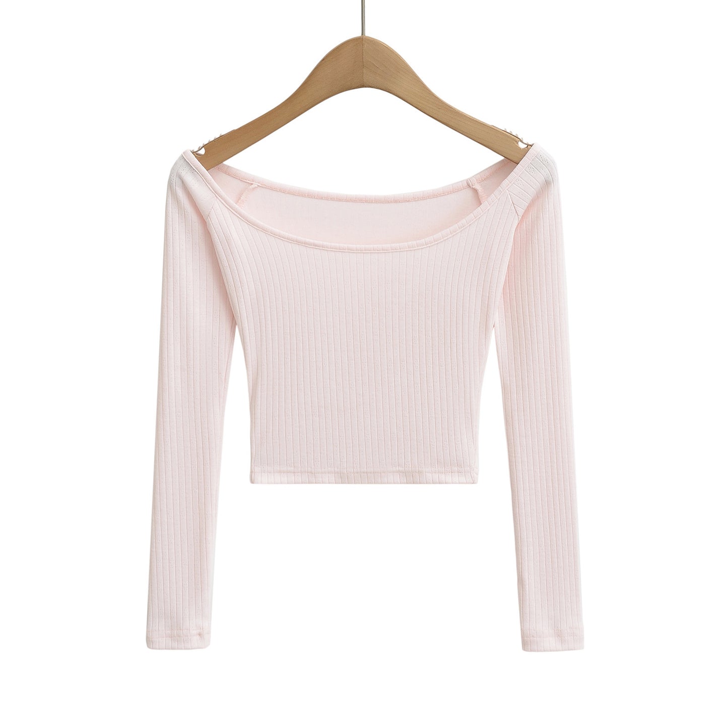 Dame cropped Langærmet skjorte med elegant Rundhalsshalsudskæring og fin ribstruktur Stilla