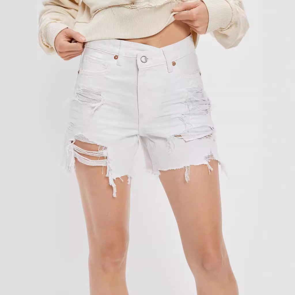 Dame Destroyed Jeans-Shorts i afslappet vintage-stil med frynset detaljer Stilla