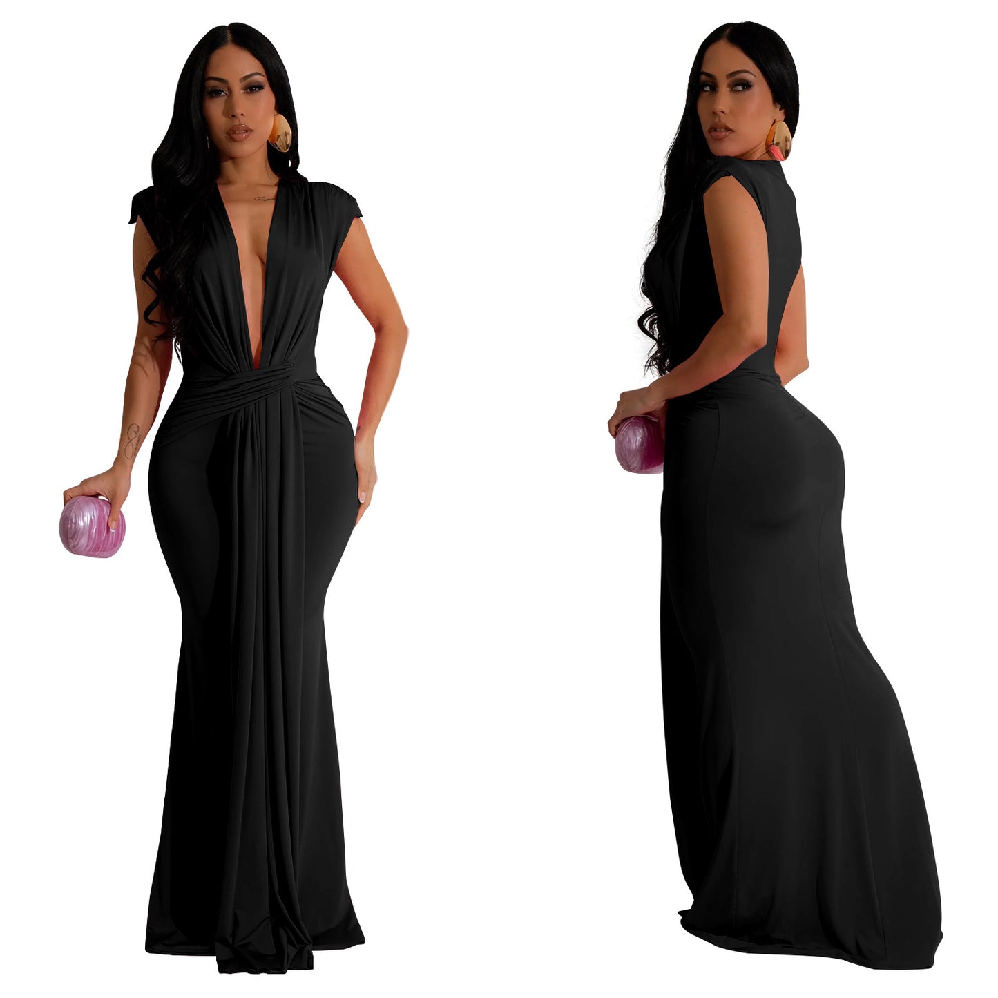 Dame Elegant dybudskåret maxikjole med knudeformet design og flydende stof Stilla