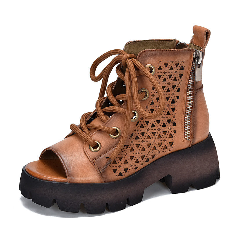 Dame Åben Snørestøvletter med dekorativ udskæring og stabil sål Stilla