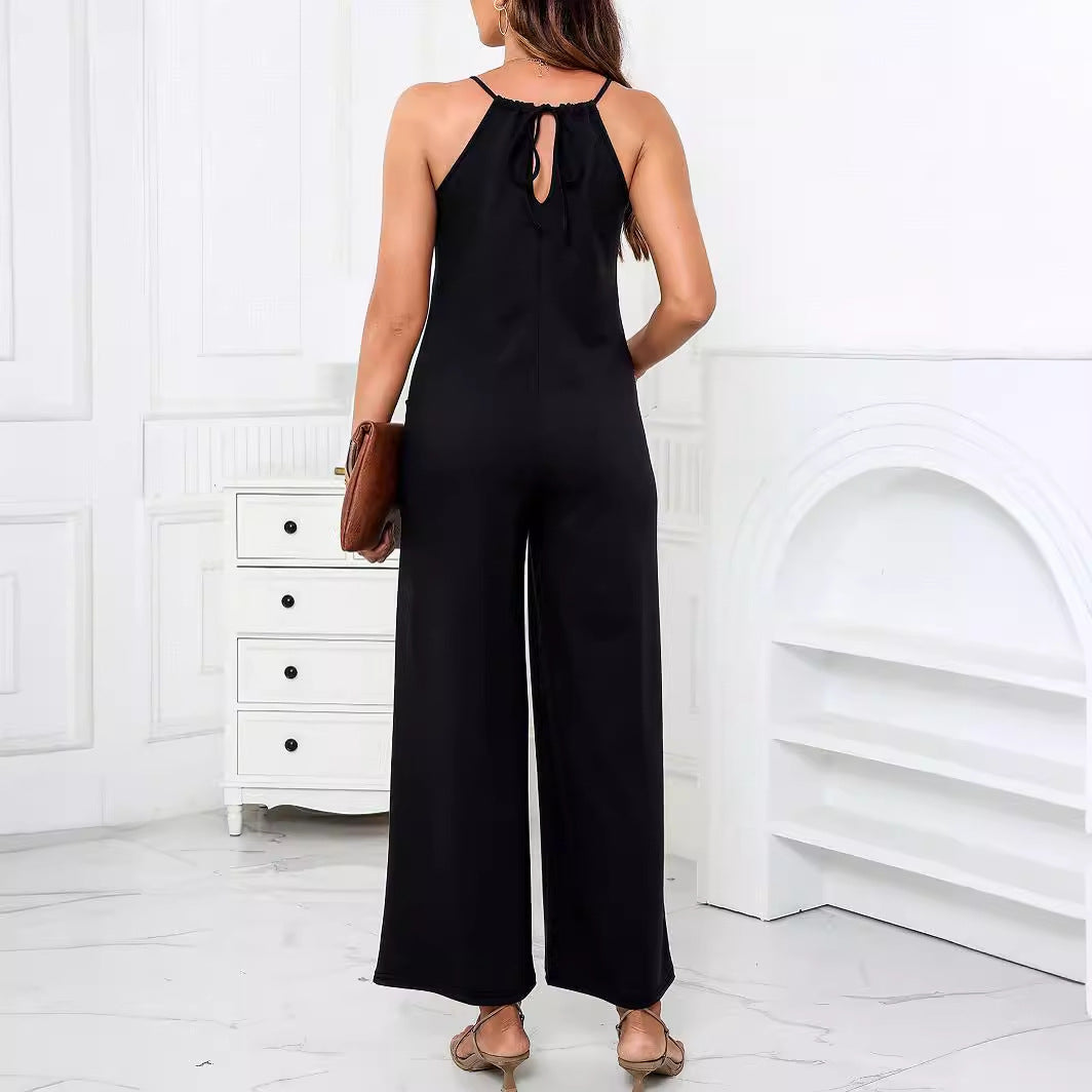 Dame afslappet jumpsuit med brede ben og smalle stropper Stilla