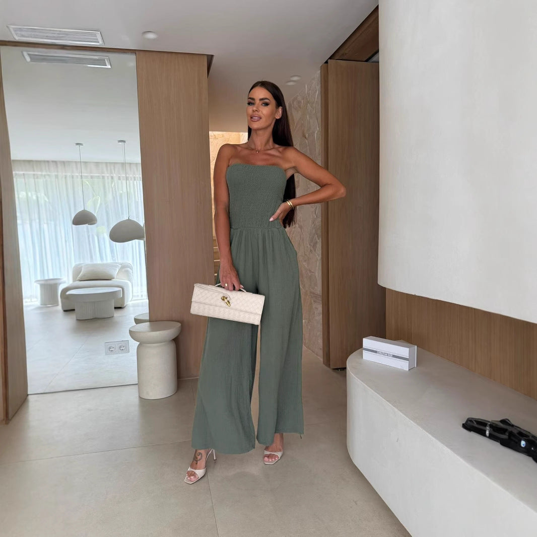 Dame Elegant Jumpsuit med bredt ben og skulderfri design Stilla
