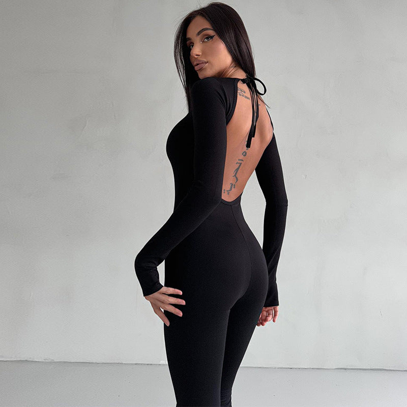 Dame Elegant Langærmet Jumpsuit med flot udskåret ben Stilla