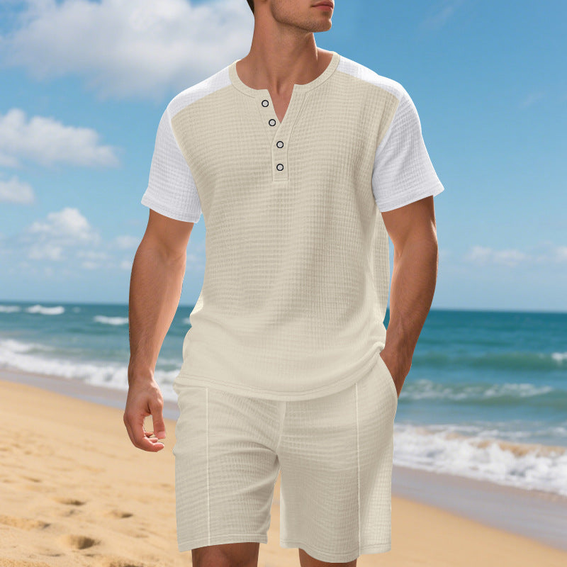 Herren afslappet shorts- og T-shirt-sæt med struktureret overflade Stilla