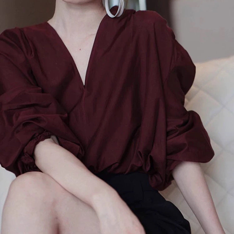 Dame elegant bluse med brede ærmer og V-udskæring Stilla