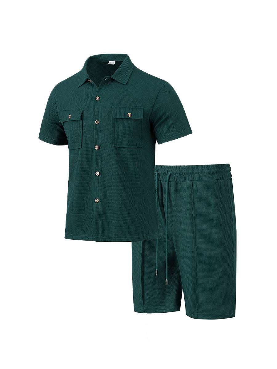 Herrer casual kortærmet skjorte og elastiske shorts-sæt Stilla
