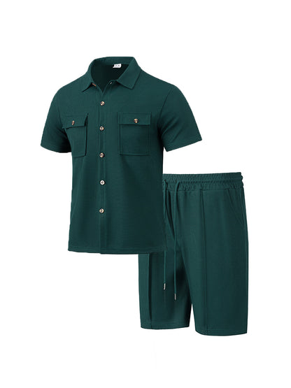 Herrer casual kortærmet skjorte og elastiske shorts-sæt Stilla
