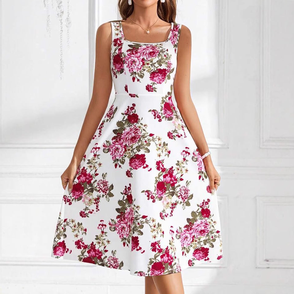 Dame A-linie kjole med blomster mønster Stilla