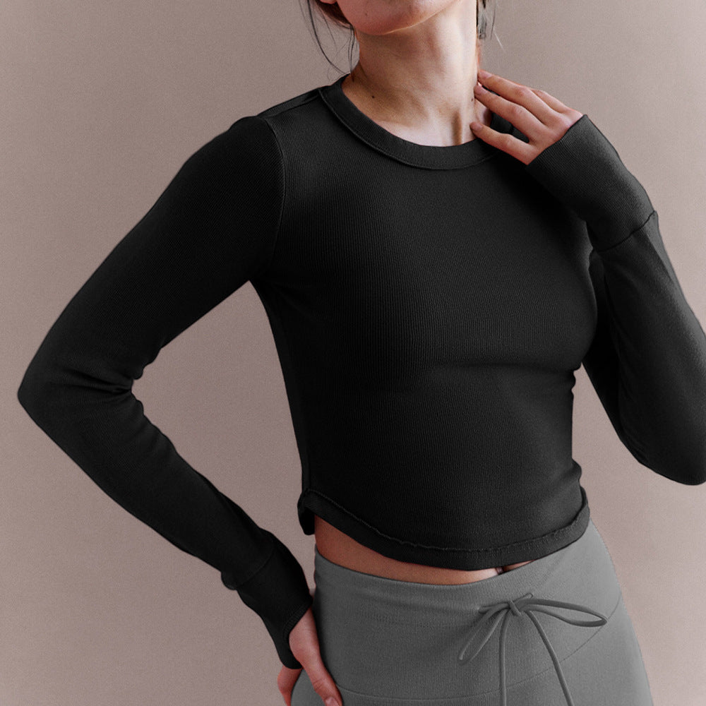 Dame cropped Langarmtrøje med fin ribstruktur Stilla