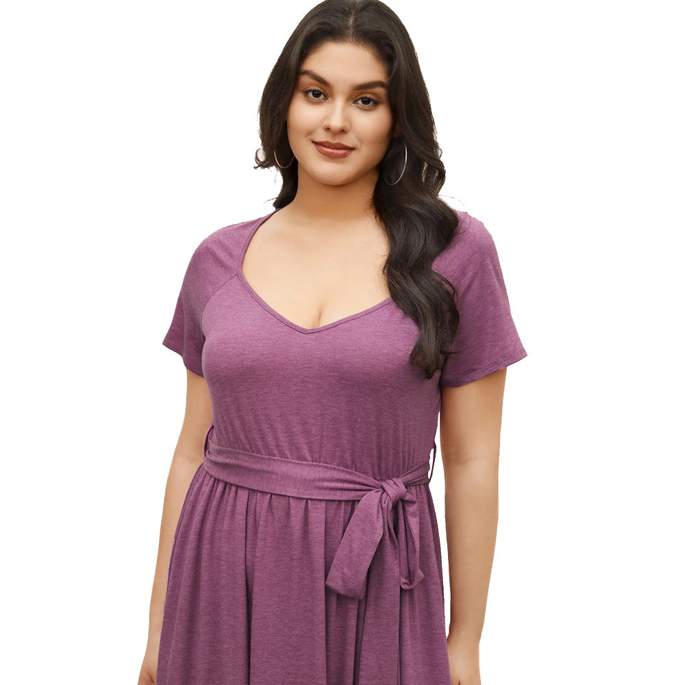 Dame afslappet maxikjole med praktiske lommer og bindebælte Stilla