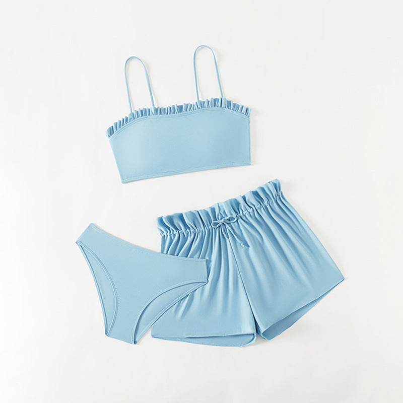 Dame Cropped Bikini-sæt med volangtop og praktiske shorts Stilla