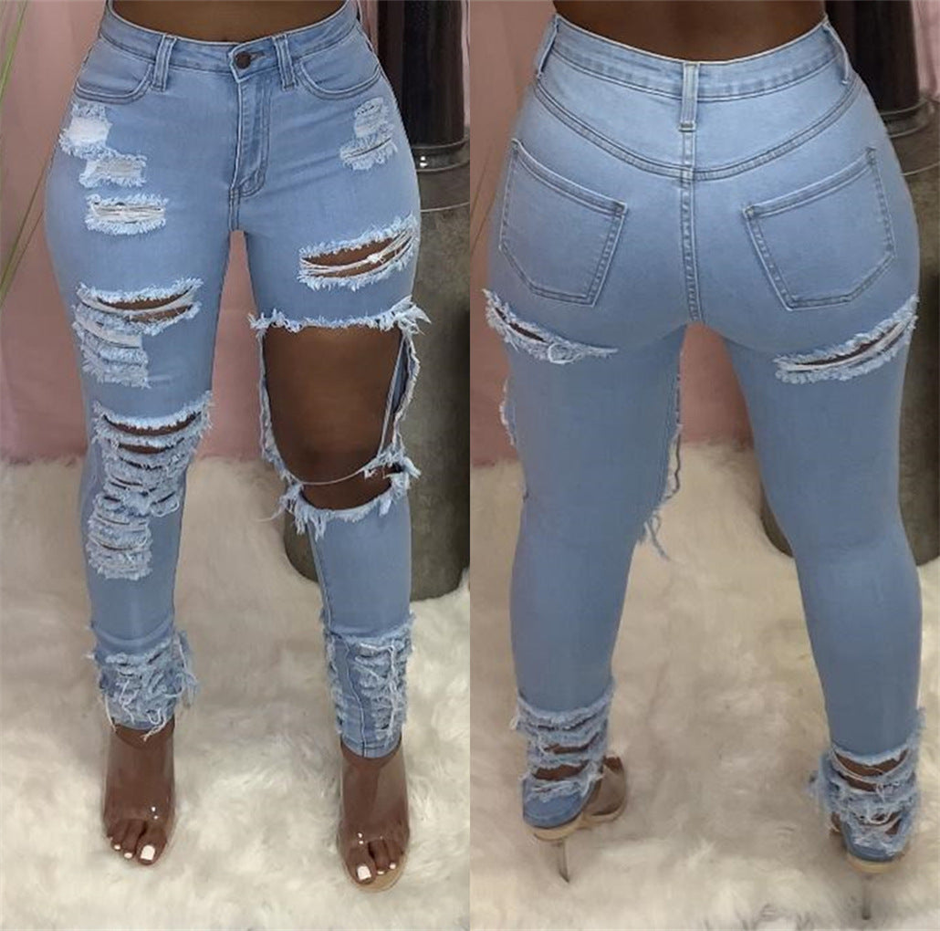 Dame Destroyed Skinny Jeans med sidelæns Cut-Out Stilla