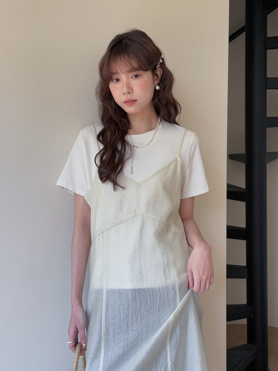 Dame afslappet lagkæde kjole med dekorativ T-shirt og asymmetrisk snit Stilla