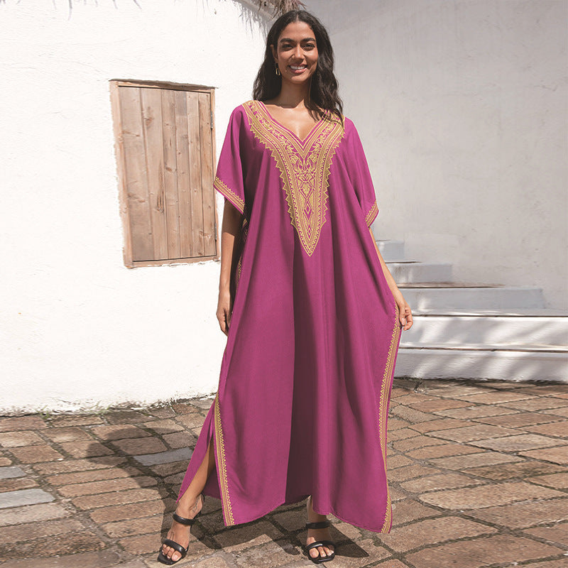 Dame elegant Kaftan med kunstneriske broderier Stilla