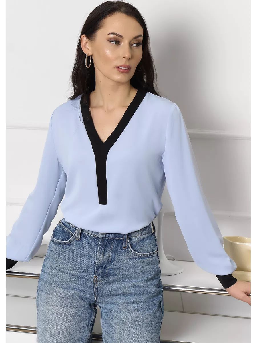 Dame elegant bluse top med moderne kontrastdetaljer Stilla