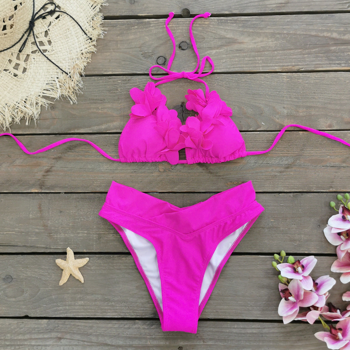 Dame bikini sæt med florale applikationer og høj taljesnit Stilla
