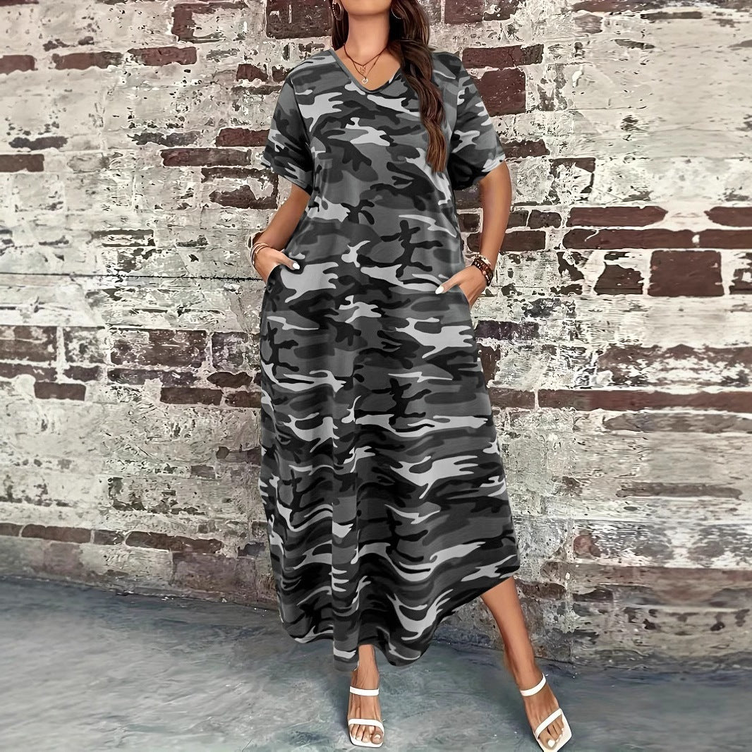 Dame afslappet maxikjole med camouflage-mønster Stilla
