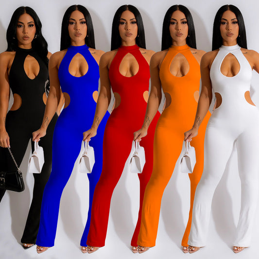Dame Figurtilpasset Cut-Out Jumpsuit med høj krave og sideløbende udskæringer Stilla
