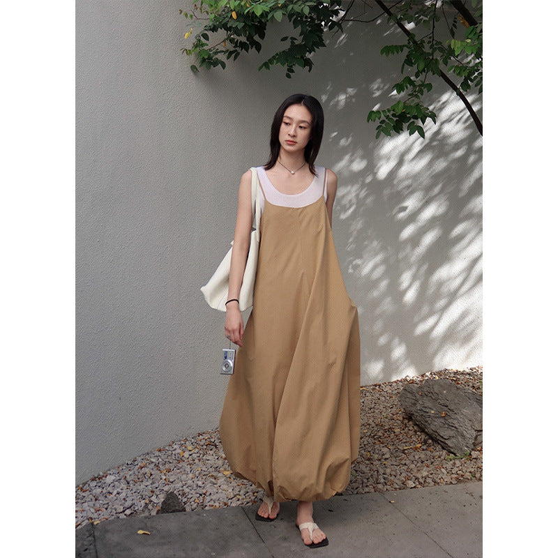 Dame afslappet maxikjole med elastisk sømme og justerbare stropper Stilla