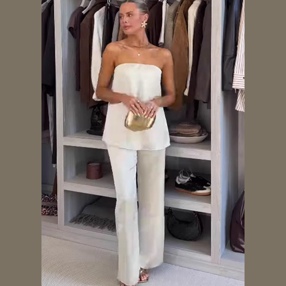 Dame Cropped Jumpsuit med off-shoulder design og bredt ben Stilla