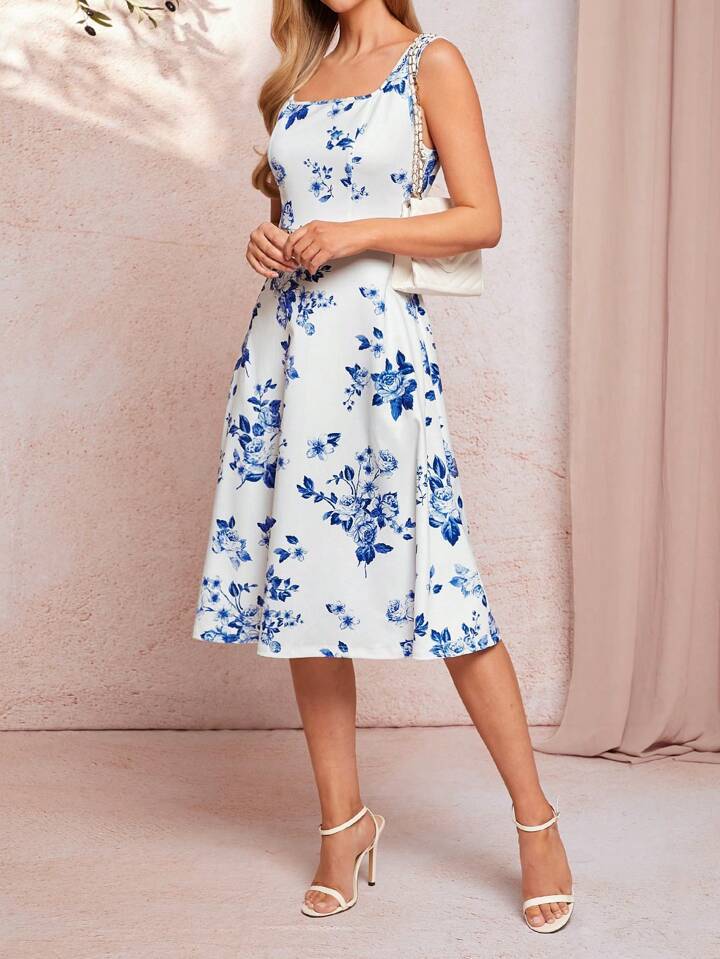 Dame A-linie kjole med blomster mønster Stilla