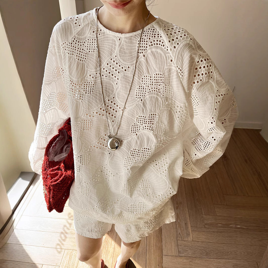 Dame afslappet pyjamas med fin spids og elastisk linning Stilla