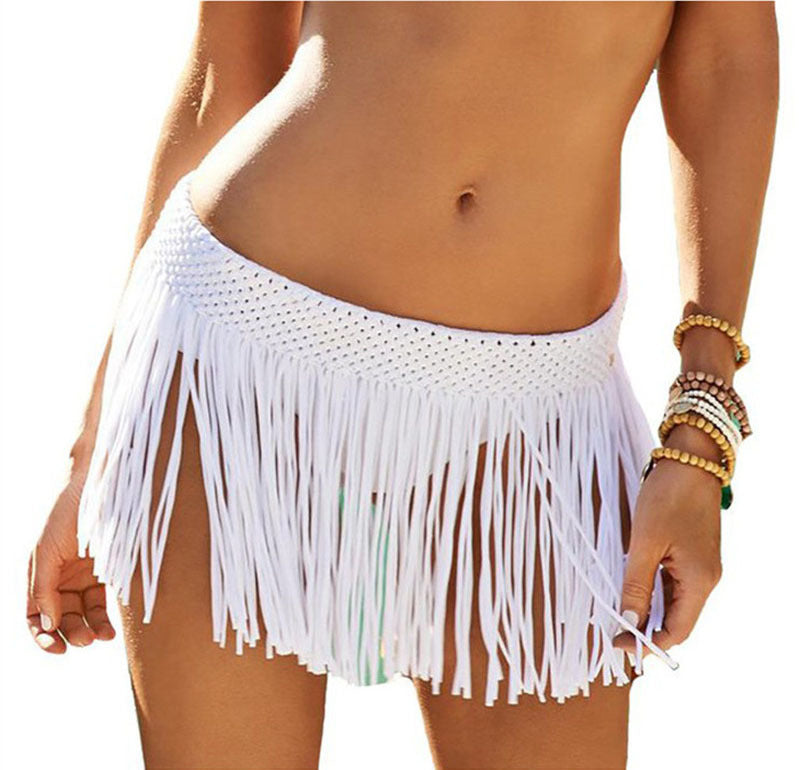 Dame afslappet strandnederdel med trendy frynse-design Stilla
