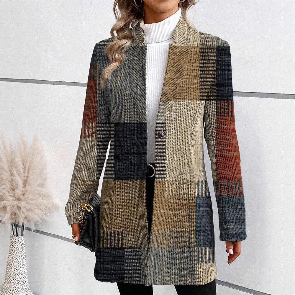 Dame elegant blazer med abstrakt hanehalefor mønster Stilla