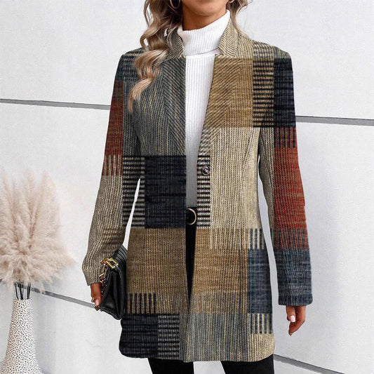 Dame elegant blazer med abstrakt hanehalefor mønster Stilla