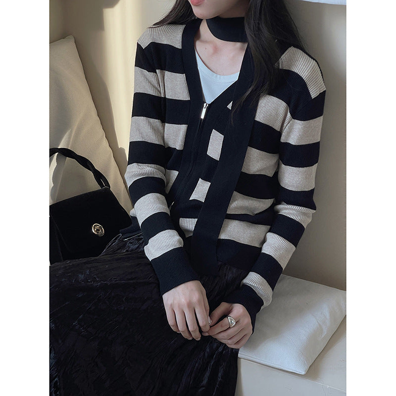 Dame afslappet cardigan med elegant sjalskrave og lynlås Stilla