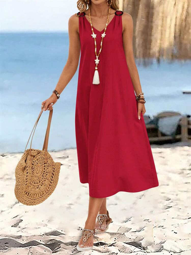 Dame afslappet maxikjole med knapdetalje og lommer Stilla