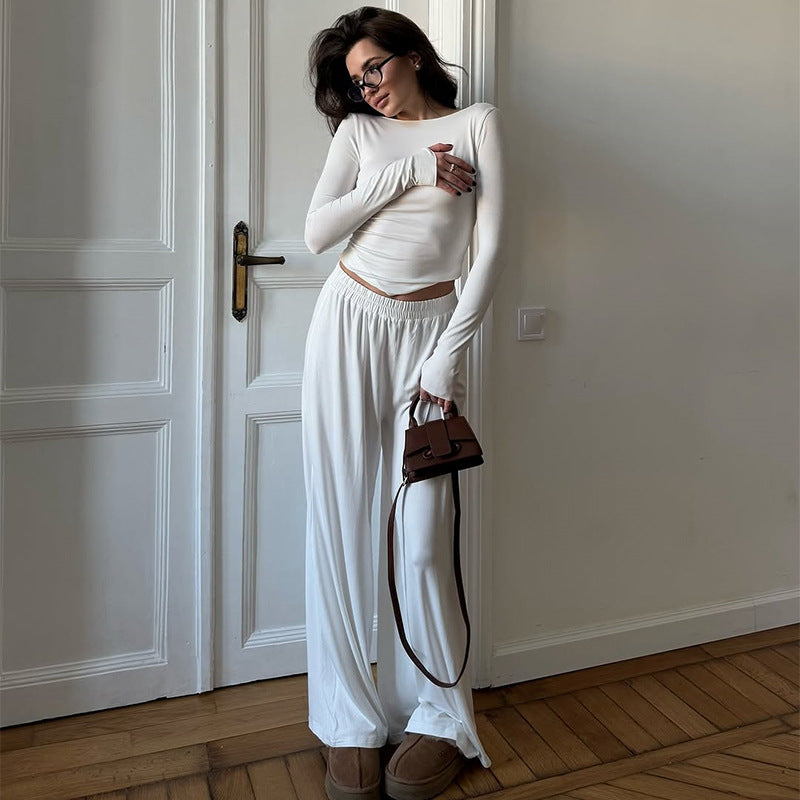 Dame afslappet lounge-sæt med langærmet top og løstsiddende bukser Stilla