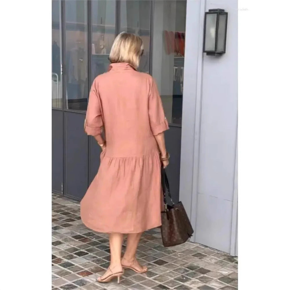 Dame afslappet skjortekjole med praktiske lommer og flæse detaljer Stilla