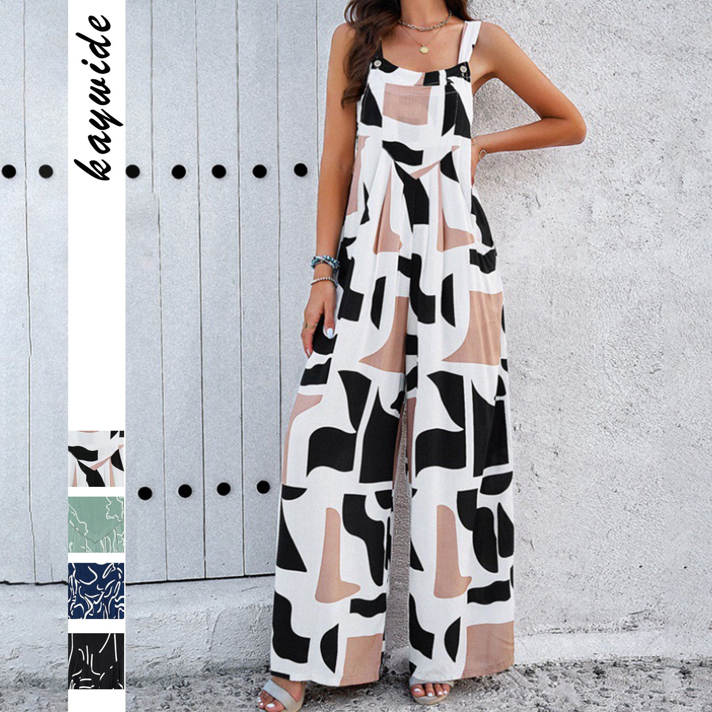 Damer Casual Jumpsuit med bredt skårne ben og stropper Stilla