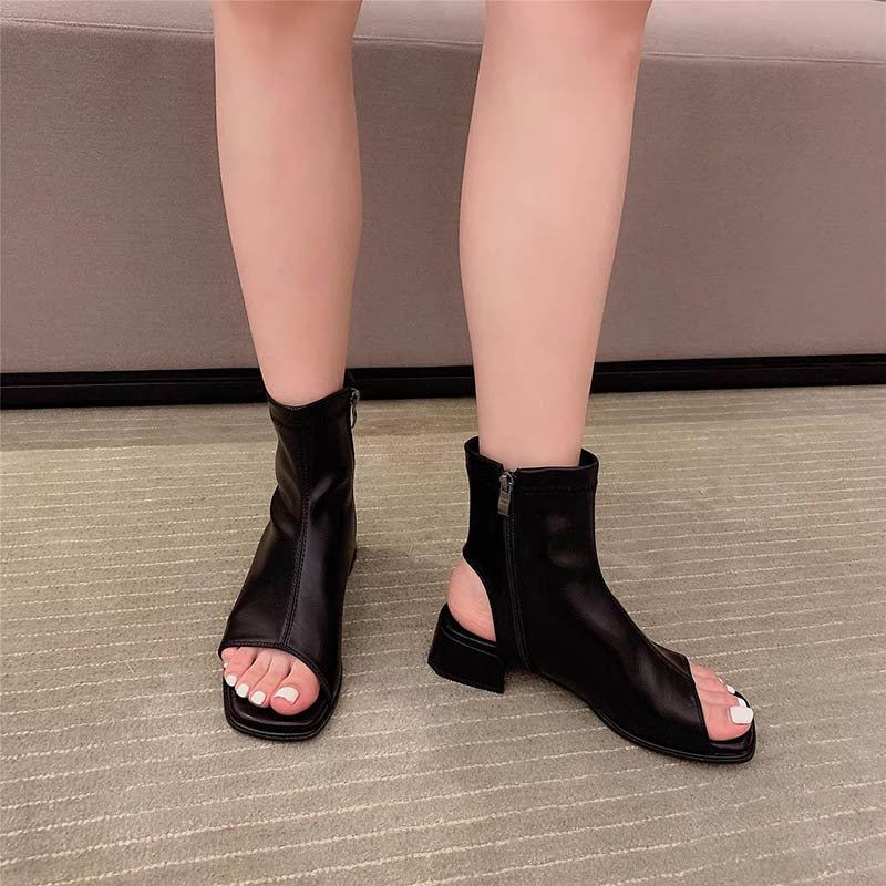 Dame åbne ankelstøvler med blokhæl Stilla